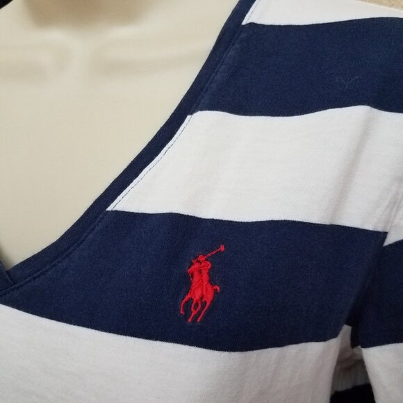 Ralph Lauren Sport Women's Striped Long Sleeve Shirt V-Neck Medium Pima Cotton M - Picture 10 of 11